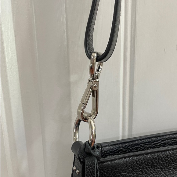 🖤🖤BRIGHTON Black Pebbled LeatherStudded Crossbody Bag with Heart Charm - Picture 3 of 11